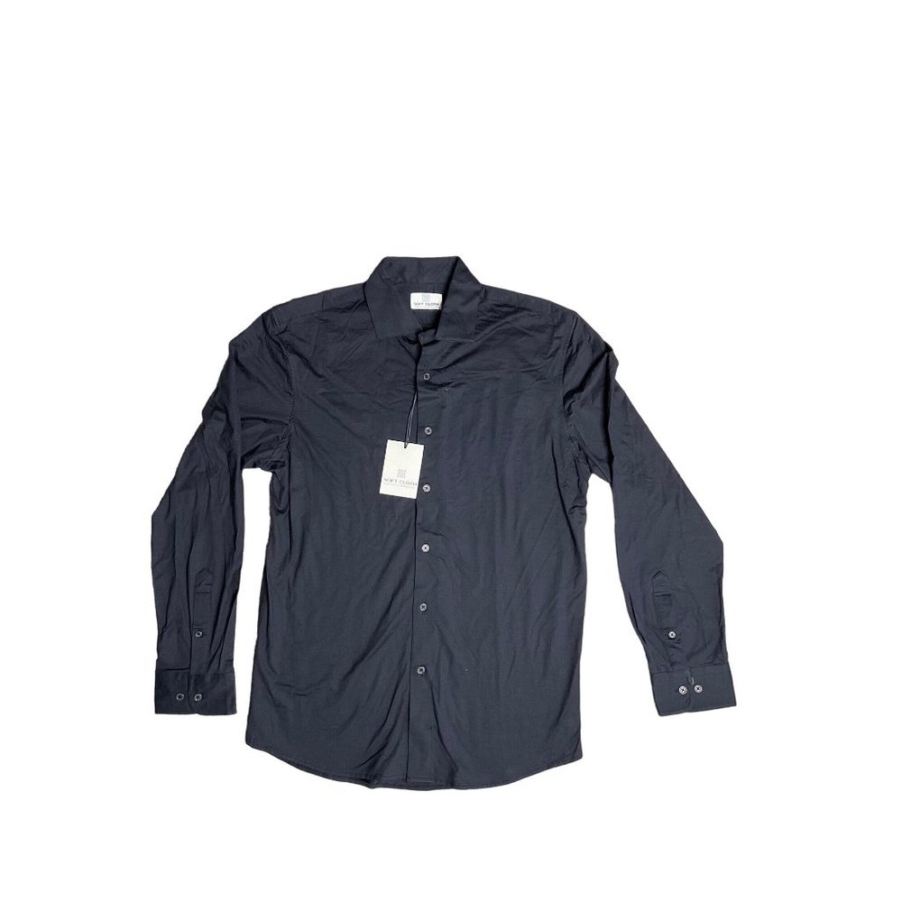 Soft Cloth Shirt Mens Medium Navy Blue Button Front Long Sleeve Business Casual
